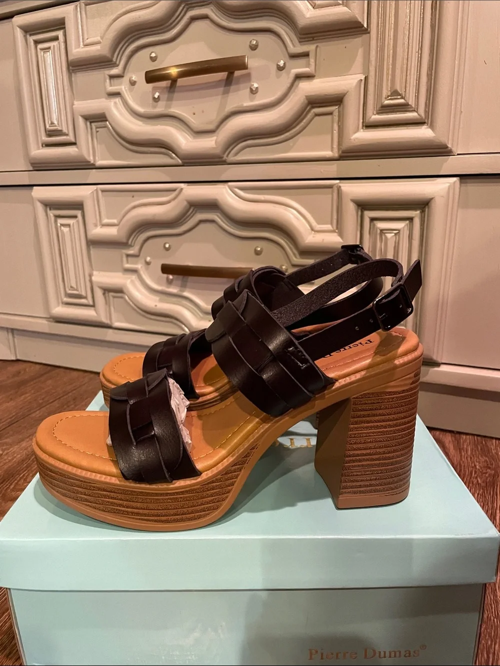 Pierre Dumas Brown Woven Platform Wedges